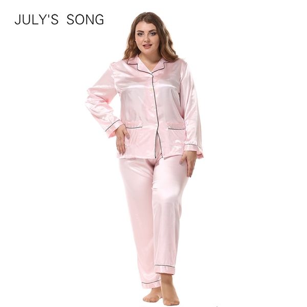 july's song large size ladies silk pajamas set long sleeved cardigan loose two piece female nightwear women's sleepwear lj200814, Black;red
july's song large size ladies silk pajamas set long sleeved cardigan loose two piece female nightwear women's sleepwear lj200814, Black;red
