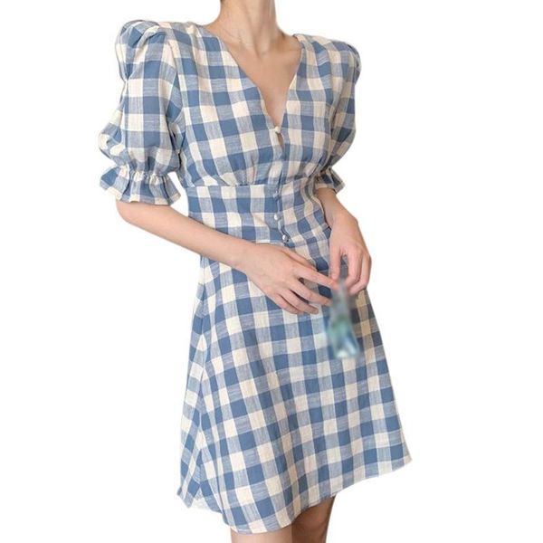 women bodycon dress 2021 new summer long plaid puff sleeve harajuku style dress v-neck retro port style slim thin party vestido, Black;gray
women bodycon dress 2021 new summer long plaid puff sleeve harajuku style dress v-neck retro port style slim thin party vestido, Black;gray
