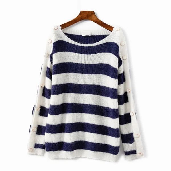 outside the shoulder button female pullover autumn striped wool mohair warm jumper vintage sweater pull 2020, White;black
outside the shoulder button female pullover autumn striped wool mohair warm jumper vintage sweater pull 2020, White;black