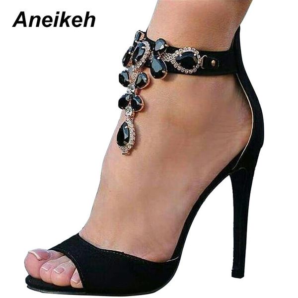 aneikeh black crystal women embellished suede leather high heel sandals peep toe ankle strap rhinestones gladiator shoes y200702 
aneikeh black crystal women embellished suede leather high heel sandals peep toe ankle strap rhinestones gladiator shoes y200702