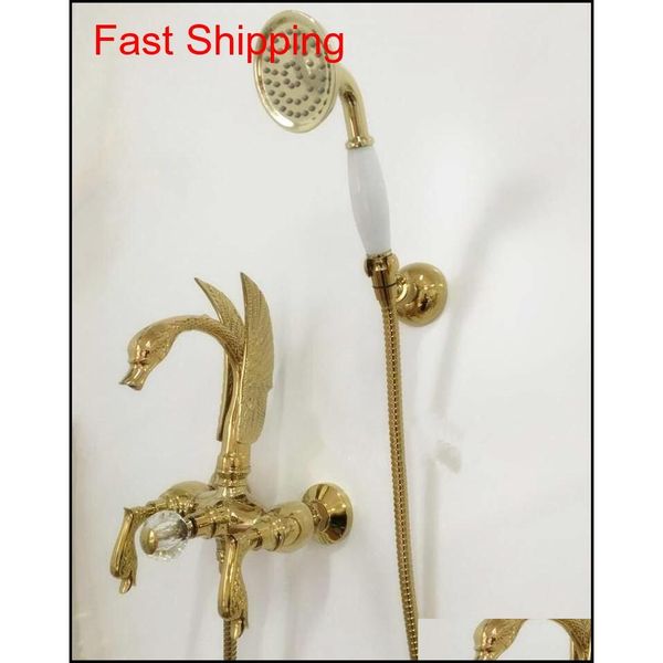golden wall mounted swan handles swan bath tub shower filler faucet with han jllfvn lajiaoyard