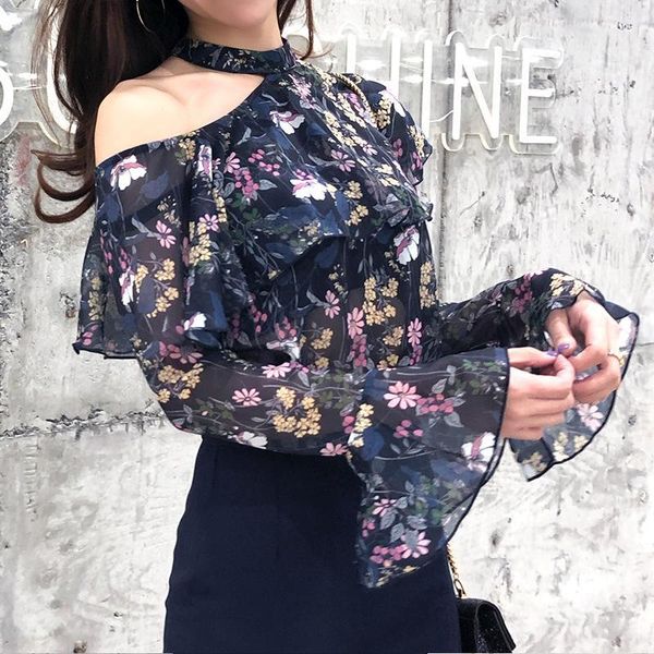 sweet women floral shirt chiffon halter navy blue flare sleeve blouse women female blusas lady spring clothes 2050081, White
sweet women floral shirt chiffon halter navy blue flare sleeve blouse women female blusas lady spring clothes 2050081, White