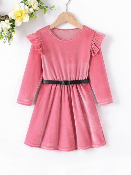 toddler girls ruffle trim belted velvet dress she, Red;yellow
toddler girls ruffle trim belted velvet dress she, Red;yellow