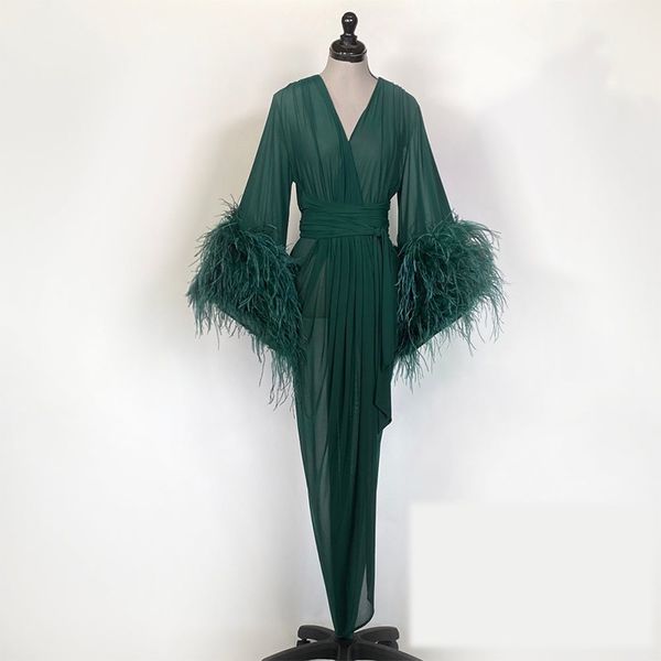 luxury ostrich feather bride sleepwear robes v neck long sleeve custom made ruffles chiffon women sleepwear pajamas dresses, White
luxury ostrich feather bride sleepwear robes v neck long sleeve custom made ruffles chiffon women sleepwear pajamas dresses, White