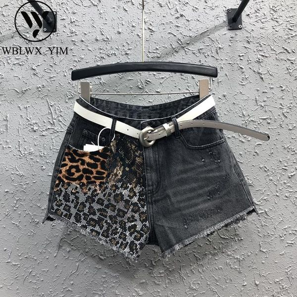 women's shorts fashion leopard patchwork denim women rhinestones pocket high waist jeans female summer wide leg short pants, White;black
women's shorts fashion leopard patchwork denim women rhinestones pocket high waist jeans female summer wide leg short pants, White;black