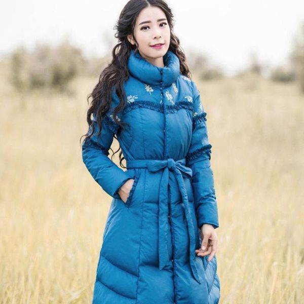 women's down & parkas in winter 2021 temperament cultivate morality embroidered belt long jacket light string, Black
women's down & parkas in winter 2021 temperament cultivate morality embroidered belt long jacket light string, Black