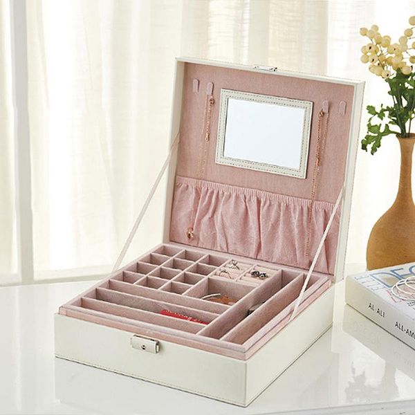 double layer makeup organizers women pu jewelry display box necklaces stud earrings ring bracelet collection case with mirror, Pink;blue
double layer makeup organizers women pu jewelry display box necklaces stud earrings ring bracelet collection case with mirror, Pink;blue