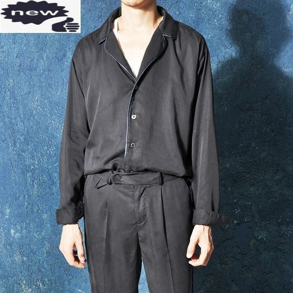 street vintage long sleeve men designer single breasted loose fit 2021 autumn black lapel casual shirts male s-2xl c1210, White;black
street vintage long sleeve men designer single breasted loose fit 2021 autumn black lapel casual shirts male s-2xl c1210, White;black