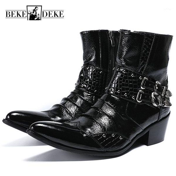 new mens pointed toe zip fashion buckle ankle boots genuine leather high high heel office work boots wedding dress shoes1, Black
new mens pointed toe zip fashion buckle ankle boots genuine leather high high heel office work boots wedding dress shoes1, Black
