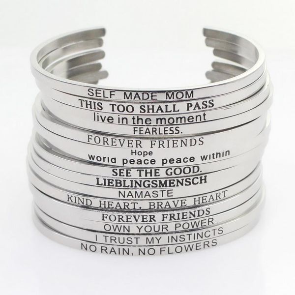 charm bracelets silver stainless steel bangle engraved positive inspirational quote hand stamped cuff mantra for men women, Golden;silver
charm bracelets silver stainless steel bangle engraved positive inspirational quote hand stamped cuff mantra for men women, Golden;silver