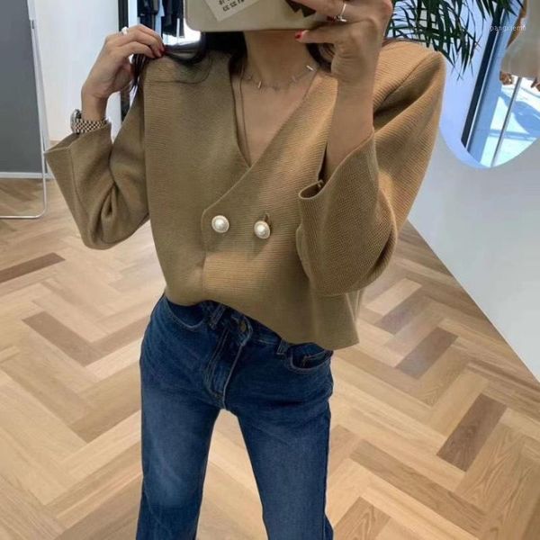 superaen autumn and winter new short knitwear solid loose all match v neck sweater women, White;black
superaen autumn and winter new short knitwear solid loose all match v neck sweater women, White;black