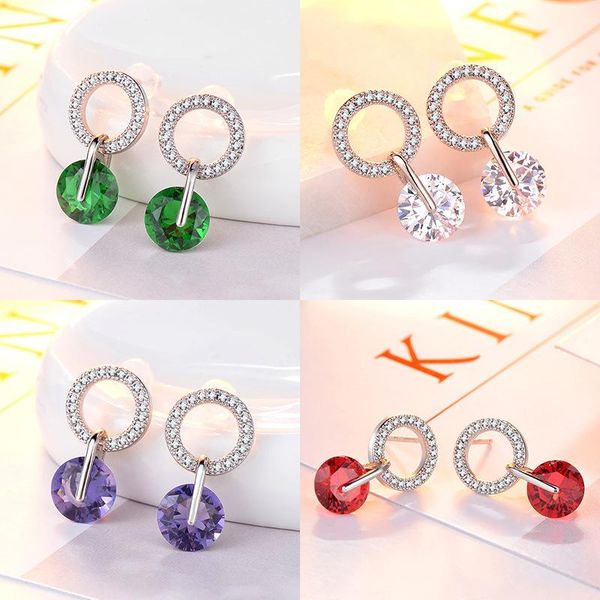 elegant style candy color crystal drop earrings for women round little zircon 3 color plating gift fashion jewelry kbe342, Silver
elegant style candy color crystal drop earrings for women round little zircon 3 color plating gift fashion jewelry kbe342, Silver