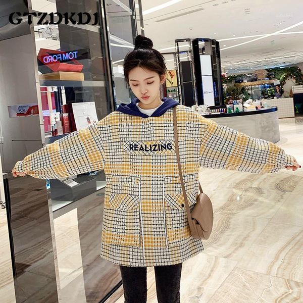 2020 autumn winter short pullover hooded plaid blend wool women jacket casual loose girly fashion woolen coat1, Black
2020 autumn winter short pullover hooded plaid blend wool women jacket casual loose girly fashion woolen coat1, Black