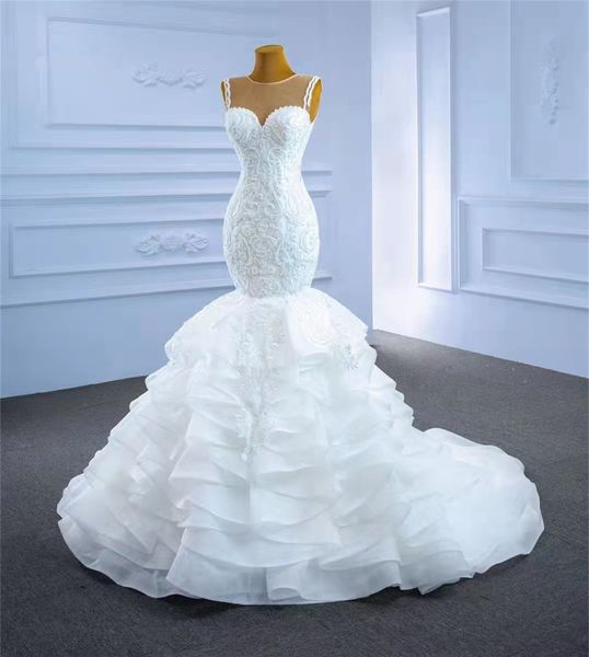 100% real picture luxury appliqued mermaid wedding dresses lace beads ruffles tiered designer bridal beach sleeveless bridal gown robe de ma, White
100% real picture luxury appliqued mermaid wedding dresses lace beads ruffles tiered designer bridal beach sleeveless bridal gown robe de ma, White