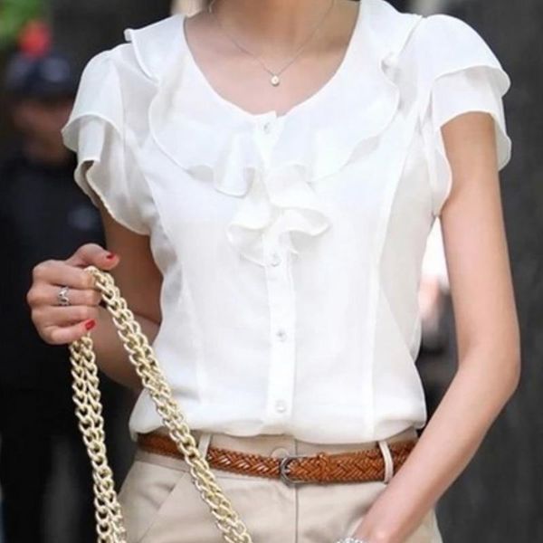 women's blouses & shirts plus size 5xl summer women blusas fashion chiffon petal short sleeve ruffles solid casual office ladies, White
women's blouses & shirts plus size 5xl summer women blusas fashion chiffon petal short sleeve ruffles solid casual office ladies, White