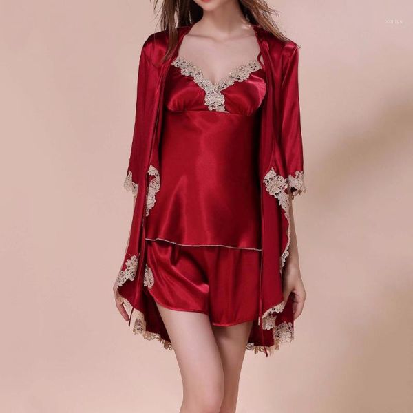women satin silk pajamas red three-piece pyjama sets lace embroidery imitation silk sleepwear sets pijamas femininos1, Black;red
women satin silk pajamas red three-piece pyjama sets lace embroidery imitation silk sleepwear sets pijamas femininos1, Black;red