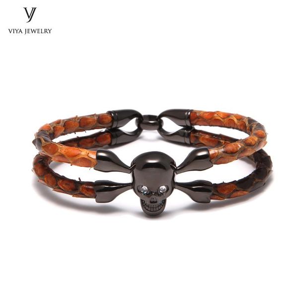 charm bracelets genuine python stingray skin bracelet men brown black skull custom size leather, Golden;silver
charm bracelets genuine python stingray skin bracelet men brown black skull custom size leather, Golden;silver