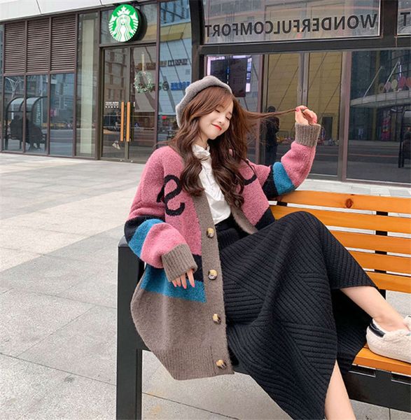 sweater coat women's loose korean winter 2020 autumn lazy windnet red medium long color matching knitted cardigan, White;black
sweater coat women's loose korean winter 2020 autumn lazy windnet red medium long color matching knitted cardigan, White;black