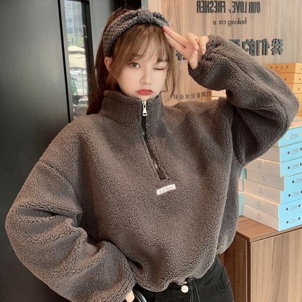 women's hoodies & sweatshirts autumn and winter imitation lamb velvet short plus thick hooded sweatshirt female loose student jacket ti, Black
women's hoodies & sweatshirts autumn and winter imitation lamb velvet short plus thick hooded sweatshirt female loose student jacket ti, Black