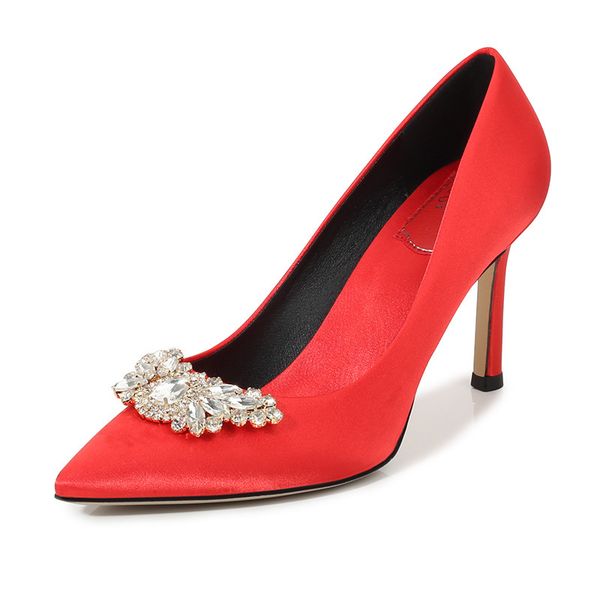 2021 new female wedding satin thin shoes feminine red heels 6o1p, Black
2021 new female wedding satin thin shoes feminine red heels 6o1p, Black