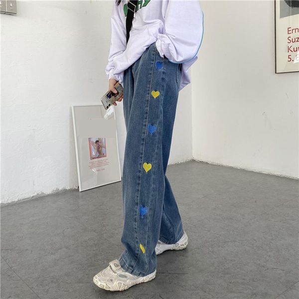 women jeans fashion heart embroidery elastic high waist wide leg pants harajuku denim pants for women straight jeans, Blue
women jeans fashion heart embroidery elastic high waist wide leg pants harajuku denim pants for women straight jeans, Blue