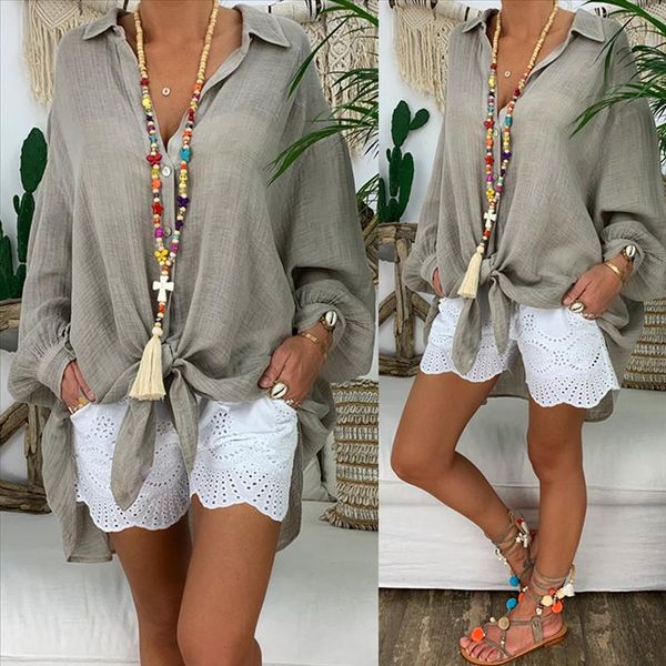 long sleeve cotton linen blouses shirts button solid loose female tunic casual v neck plus size autumn cardigan womens blouses, White
long sleeve cotton linen blouses shirts button solid loose female tunic casual v neck plus size autumn cardigan womens blouses, White
