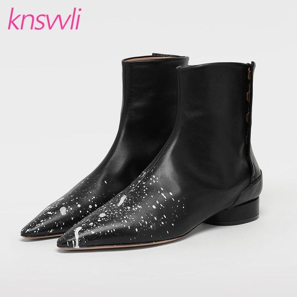 boots pointed toe women leather splash ink round heels short designer brand shoes woman runway ankle for, Black
boots pointed toe women leather splash ink round heels short designer brand shoes woman runway ankle for, Black