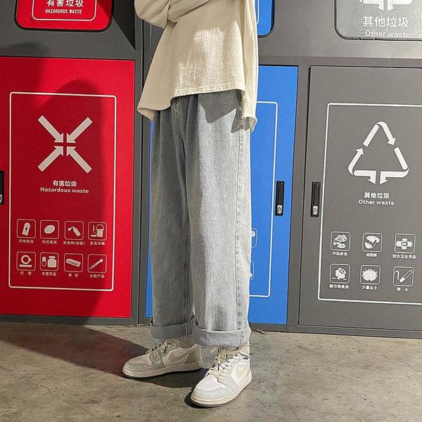 men's solid color jeans korean casual fashion loose harajuku streetwear light color straight wide leg pants ankle-length pants, Blue
men's solid color jeans korean casual fashion loose harajuku streetwear light color straight wide leg pants ankle-length pants, Blue