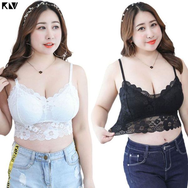 womens plus size deep v-neck crop seamless scalloped sheer floral lace bralette padded wireless underwear vest, White
womens plus size deep v-neck crop seamless scalloped sheer floral lace bralette padded wireless underwear vest, White
