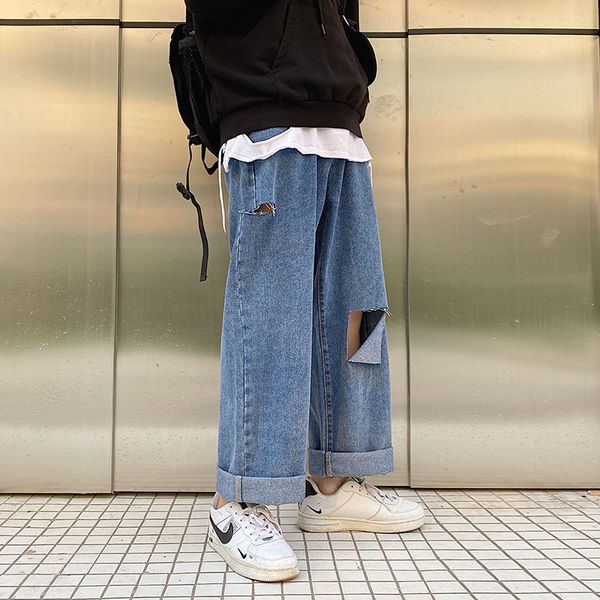 men's brem 2021 spring/winter new self-cultivation hole wildly tended leg pants wide jeans male clothes fx6l, Blue
men's brem 2021 spring/winter new self-cultivation hole wildly tended leg pants wide jeans male clothes fx6l, Blue