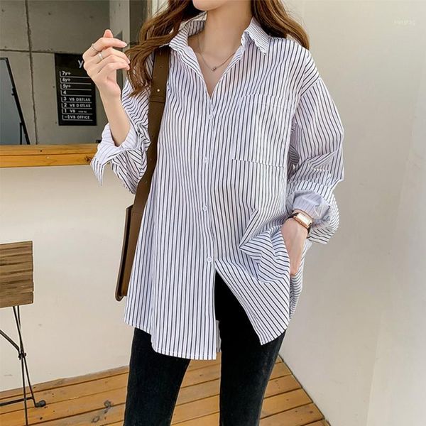 casual loose women striped mid-length blouses plus size lapel shirts female fashion blouses u1, White
casual loose women striped mid-length blouses plus size lapel shirts female fashion blouses u1, White