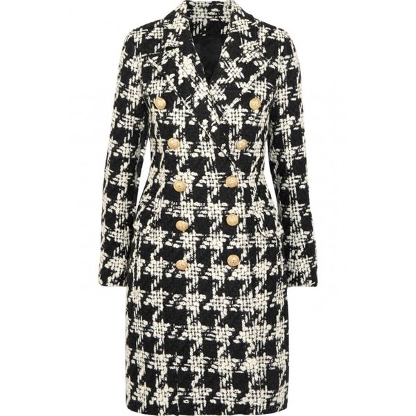 new stylish designer wool coat women's double breasted lion buttons houndstooth tweed long coat 201217, Black
new stylish designer wool coat women's double breasted lion buttons houndstooth tweed long coat 201217, Black