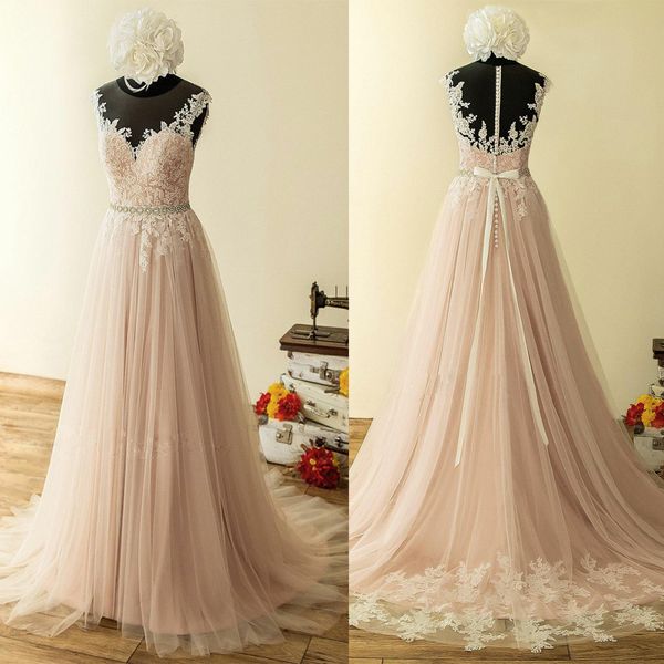 a-line blush свадебное платье иллюзия декольте кружева appliques vestidos de nooiva ошибка с развертками поезд винтажные свадебные платья, White
a-line blush свадебное платье иллюзия декольте кружева appliques vestidos de nooiva ошибка с развертками поезд винтажные свадебные платья, White