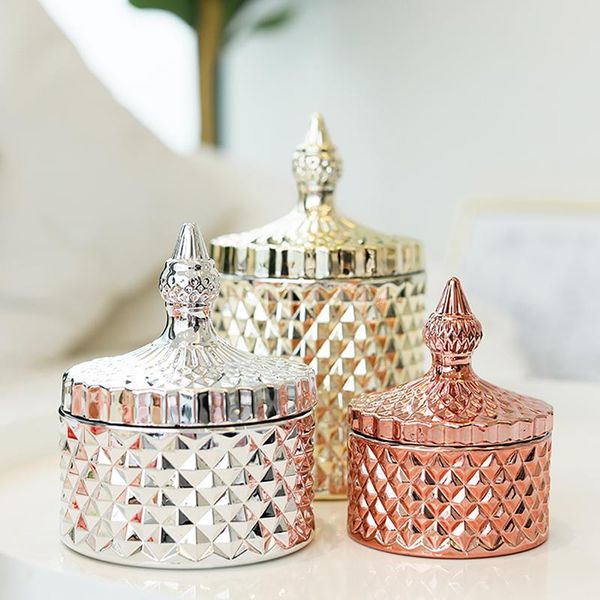 rose gold diamond glass jars with cover nordic golden silver kitchen spices candy storage box jewelry decoration glass container
rose gold diamond glass jars with cover nordic golden silver kitchen spices candy storage box jewelry decoration glass container