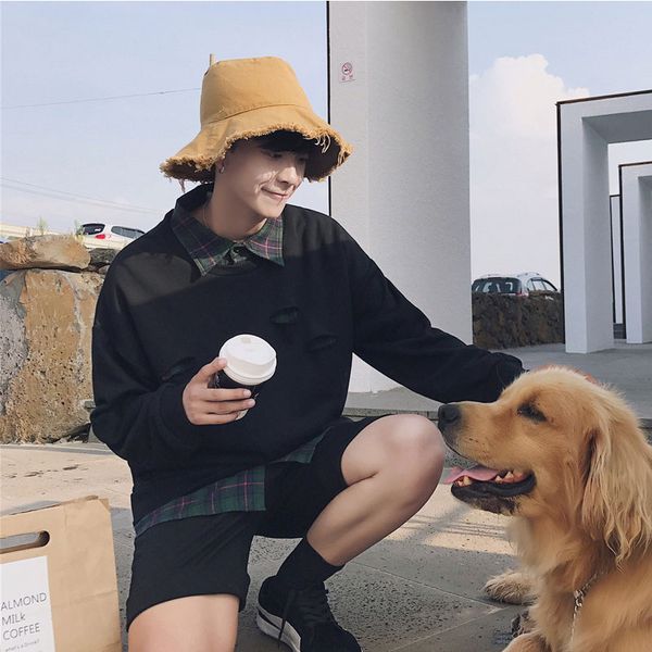 hong kong style stitching new harajuku style shirt sweater men's fall/winter pullover collar fake two pieces of winter wild loose tide, Black
hong kong style stitching new harajuku style shirt sweater men's fall/winter pullover collar fake two pieces of winter wild loose tide, Black