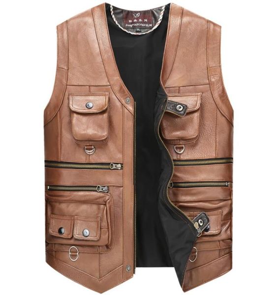 men's vests real leather vest men reporter multi-pocket brown motorcycle sleeveless jackets male zipper genuine cow waistcoat, Black;white
men's vests real leather vest men reporter multi-pocket brown motorcycle sleeveless jackets male zipper genuine cow waistcoat, Black;white