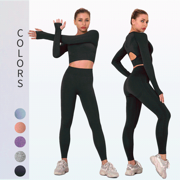 women solid color 2 pcs long sleeves yoga set high waist open back gym clothes leggings shirt fitness sportswear tights, White;red
women solid color 2 pcs long sleeves yoga set high waist open back gym clothes leggings shirt fitness sportswear tights, White;red