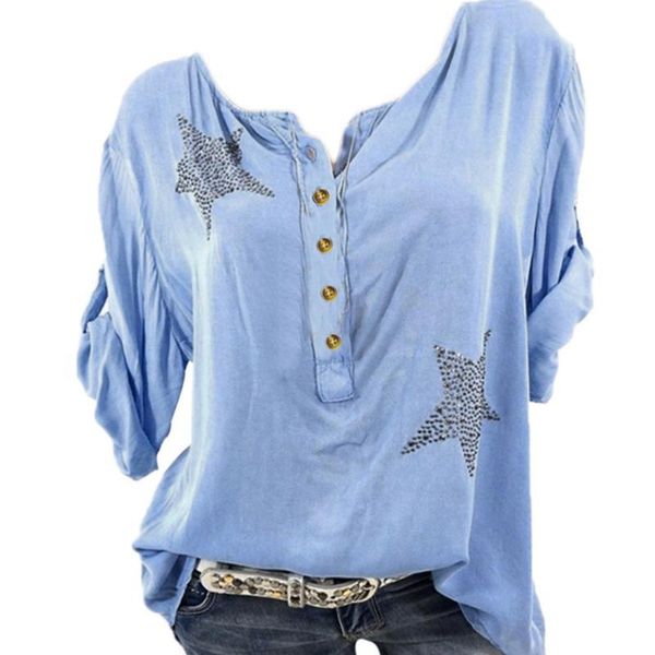 women's shirt stars print large size casual easy shirt fashion v-neck long sleeve pocket elegant blouse kg-539, White
women's shirt stars print large size casual easy shirt fashion v-neck long sleeve pocket elegant blouse kg-539, White