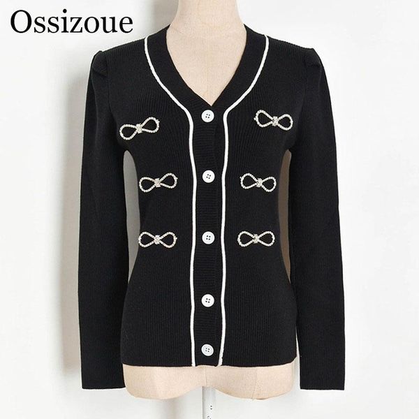new runway 2020 women cardigan female v-neck coat black diamonds bow knitted fashion loose sweater outwear, White
new runway 2020 women cardigan female v-neck coat black diamonds bow knitted fashion loose sweater outwear, White