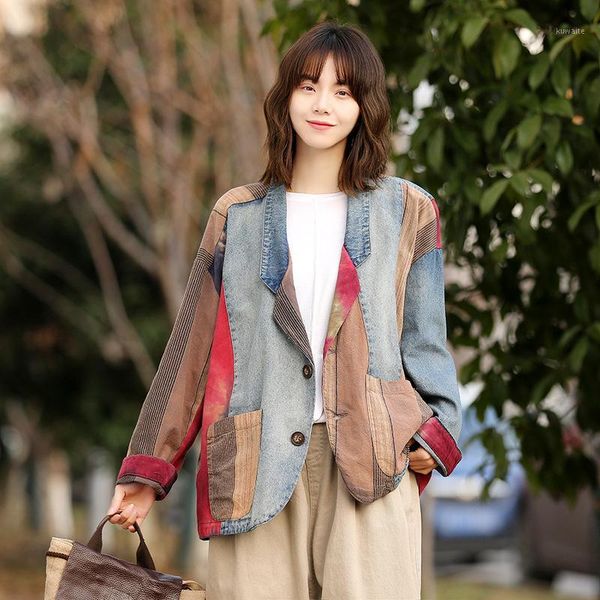 female long sleeve loose womens and blouses vintage unique design splicing cowboy clothing suit coat1, White;black
female long sleeve loose womens and blouses vintage unique design splicing cowboy clothing suit coat1, White;black