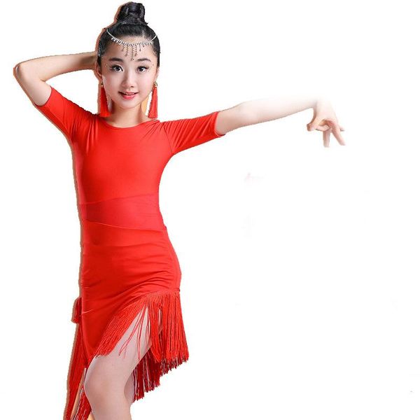children tassel fringe latin dance dress kids girls cha cha/rumba/samba/tango/ballroom dance skirt latin performance wear, Black;red
children tassel fringe latin dance dress kids girls cha cha/rumba/samba/tango/ballroom dance skirt latin performance wear, Black;red