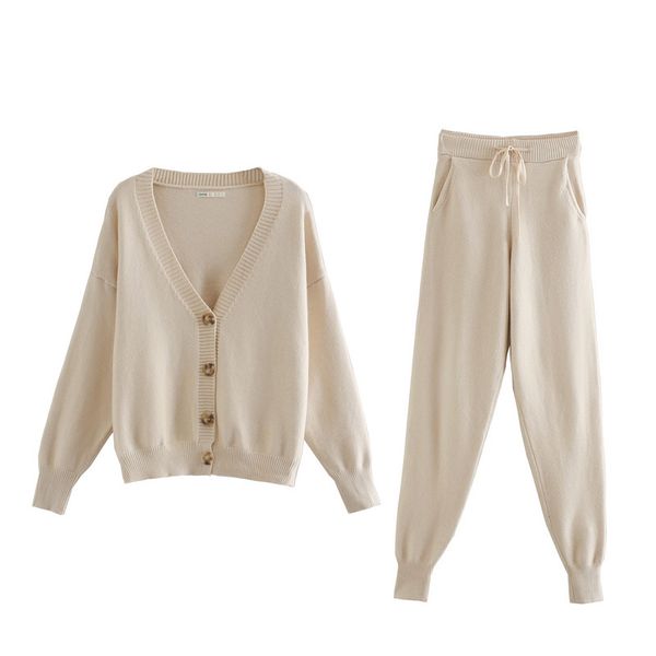 2021 new ies womens knitting two piece set cardigan sweater tracksuits high waist pencil pants clothes k6g5, Gray