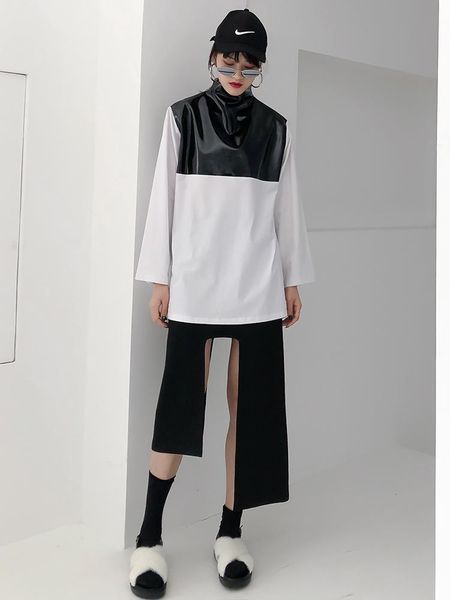 women's t-shirt superaen turtleneck full 2021 loose leather patchwork back zipper top, White
women's t-shirt superaen turtleneck full 2021 loose leather patchwork back zipper top, White