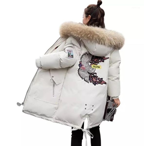 2019 new winter down cotton padded loose large size female large fur collar embroidery cold coat long cotton overcoat1, Black
2019 new winter down cotton padded loose large size female large fur collar embroidery cold coat long cotton overcoat1, Black