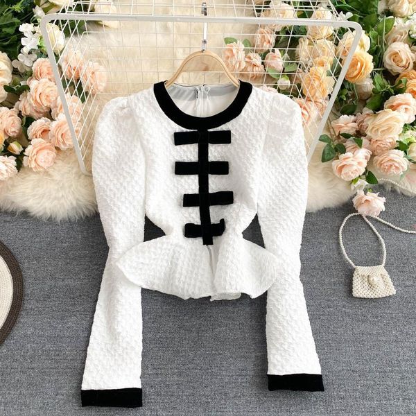 korean style women's new design color match cropped shirt round neck long sleeve slim fit ruffles blouse vintage female, White
korean style women's new design color match cropped shirt round neck long sleeve slim fit ruffles blouse vintage female, White