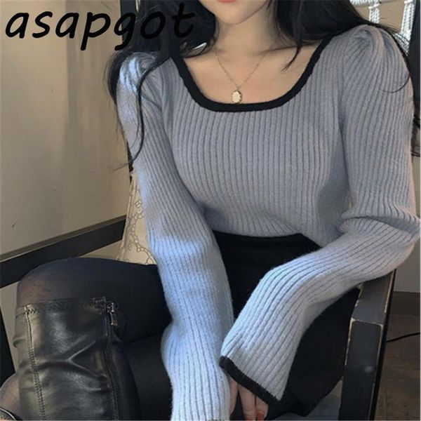 korean chic vintage 5 solid blue square neck t shirts soft puff long sleeve knitwear pullovers temperament high elastic, White
korean chic vintage 5 solid blue square neck t shirts soft puff long sleeve knitwear pullovers temperament high elastic, White