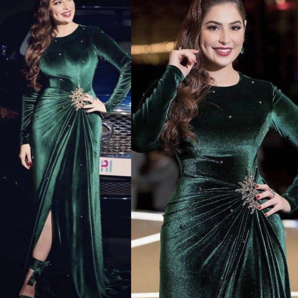green velvet mermaid evening dresses long sleeves split slit beaded formal prom party gowns, Black;red
green velvet mermaid evening dresses long sleeves split slit beaded formal prom party gowns, Black;red
