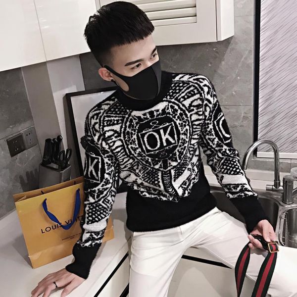 sweater men's autumn and winter thickened personality trend korean t-shirt men's casual and handsome bottomed sweater, White;black
sweater men's autumn and winter thickened personality trend korean t-shirt men's casual and handsome bottomed sweater, White;black