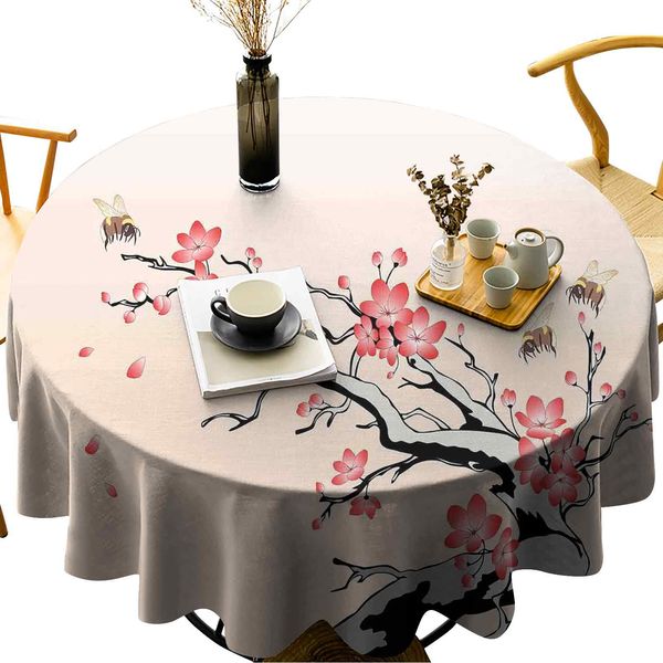 wipeable round table cover flowering cherry branch with flying bees summer garden windy day nature artwork
wipeable round table cover flowering cherry branch with flying bees summer garden windy day nature artwork