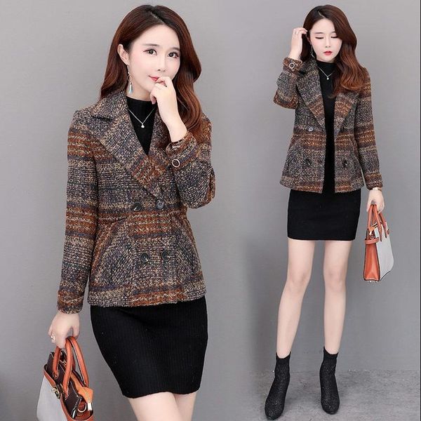 2021 new plaid women's short section slim double-breasted retro woolen coat spring autumn jackets outerwear n897, Black
2021 new plaid women's short section slim double-breasted retro woolen coat spring autumn jackets outerwear n897, Black
